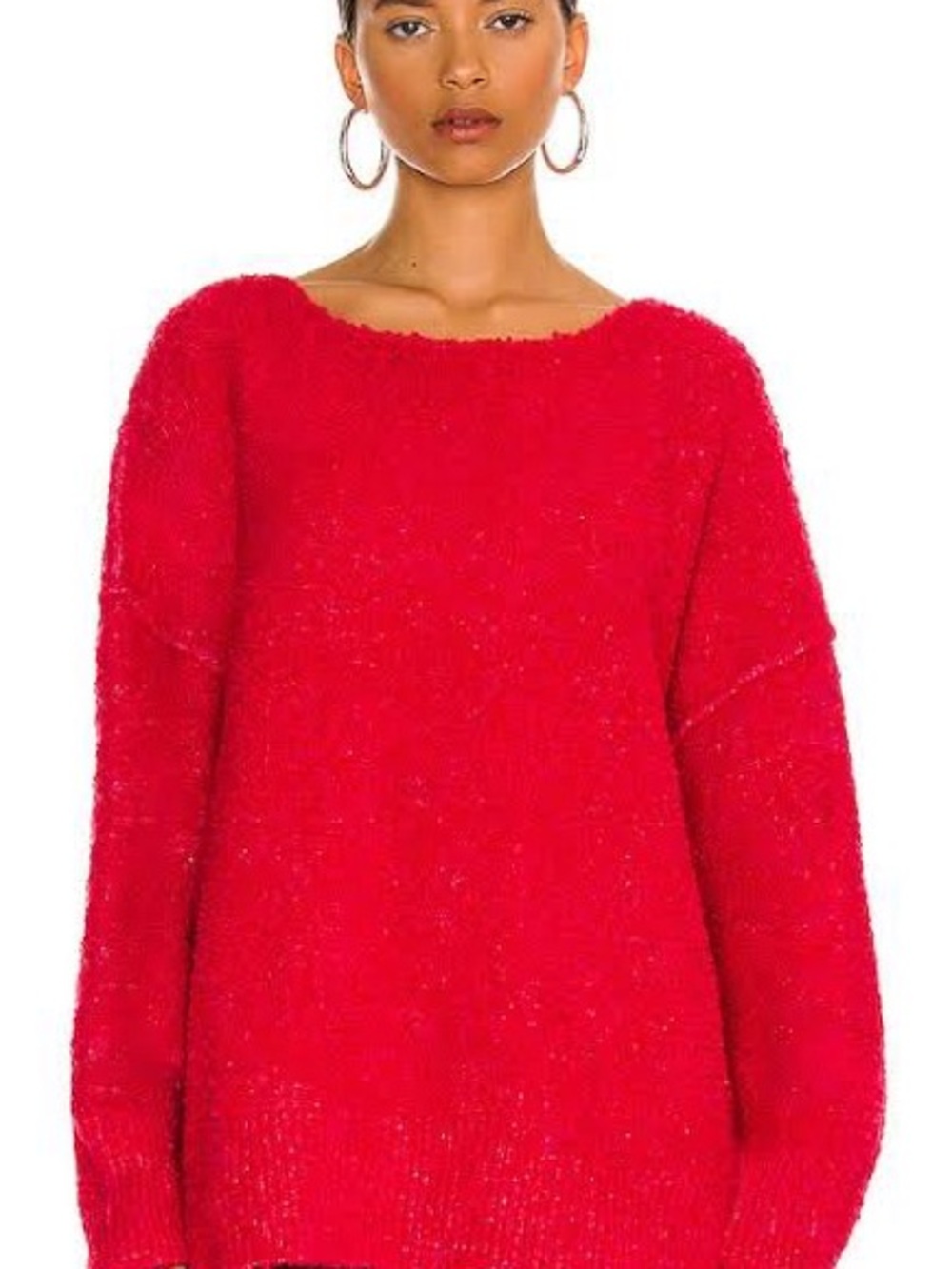 Free People Moria Cozy Fuzzy Crewneck Sweater in Bright Red